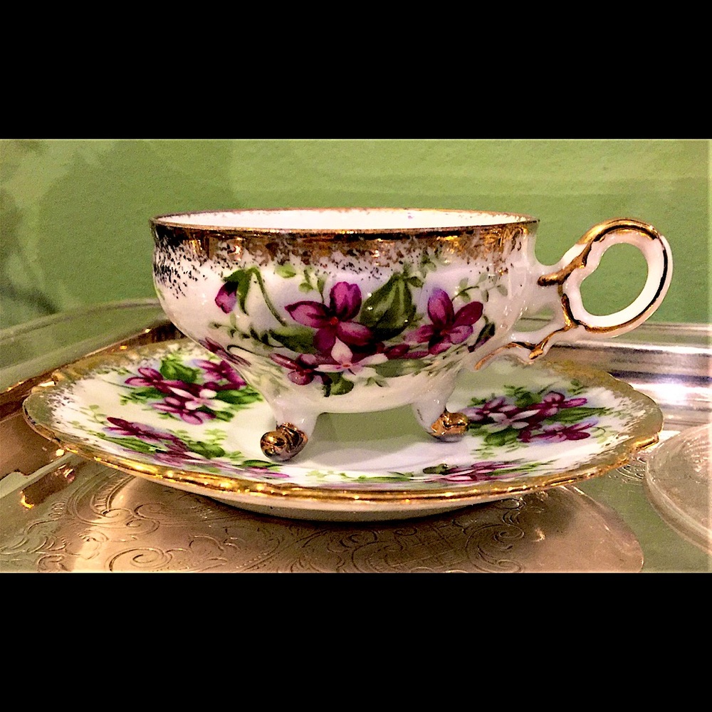 Vintage Victorian Violet Tea Cup and Saucer